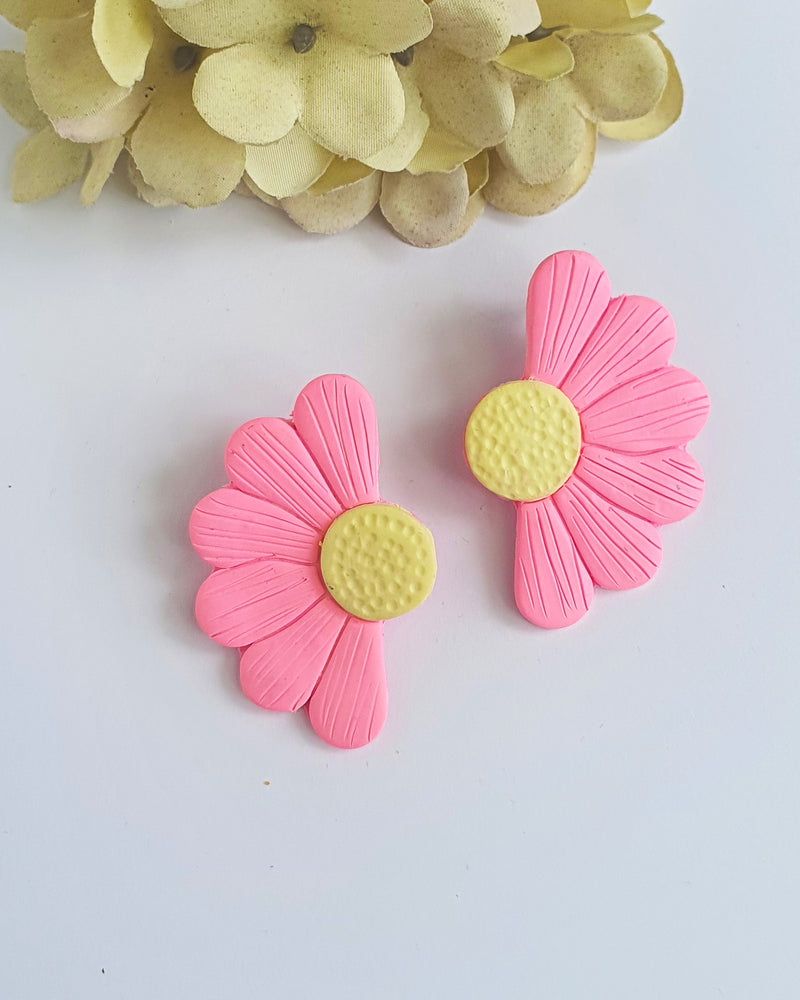 Half Flower Pink Stud Earrings