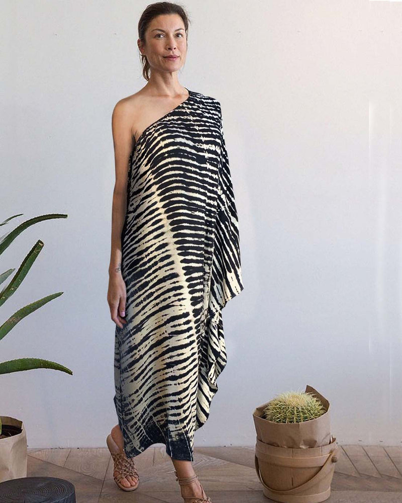 Women One Shoulder Stripe Kaftan