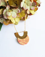 Peach and Gold Half Moon Necklace
