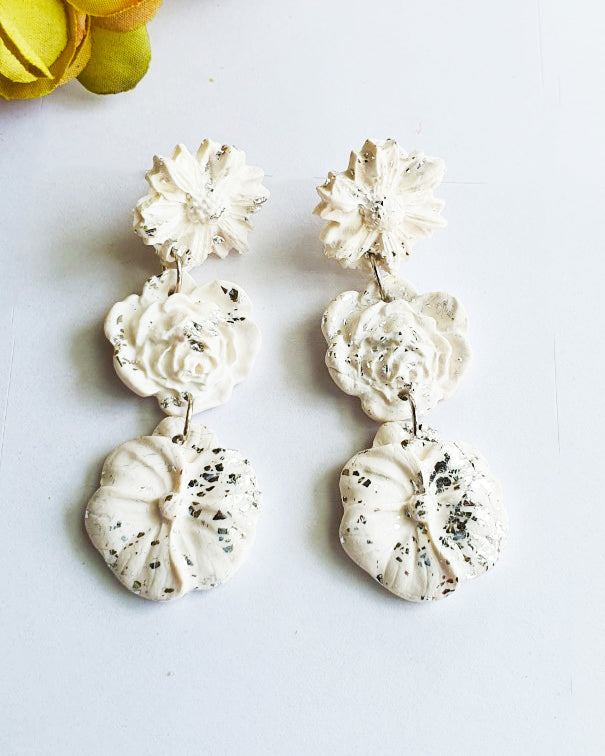 White and Silver Triple Flower Stud Earring